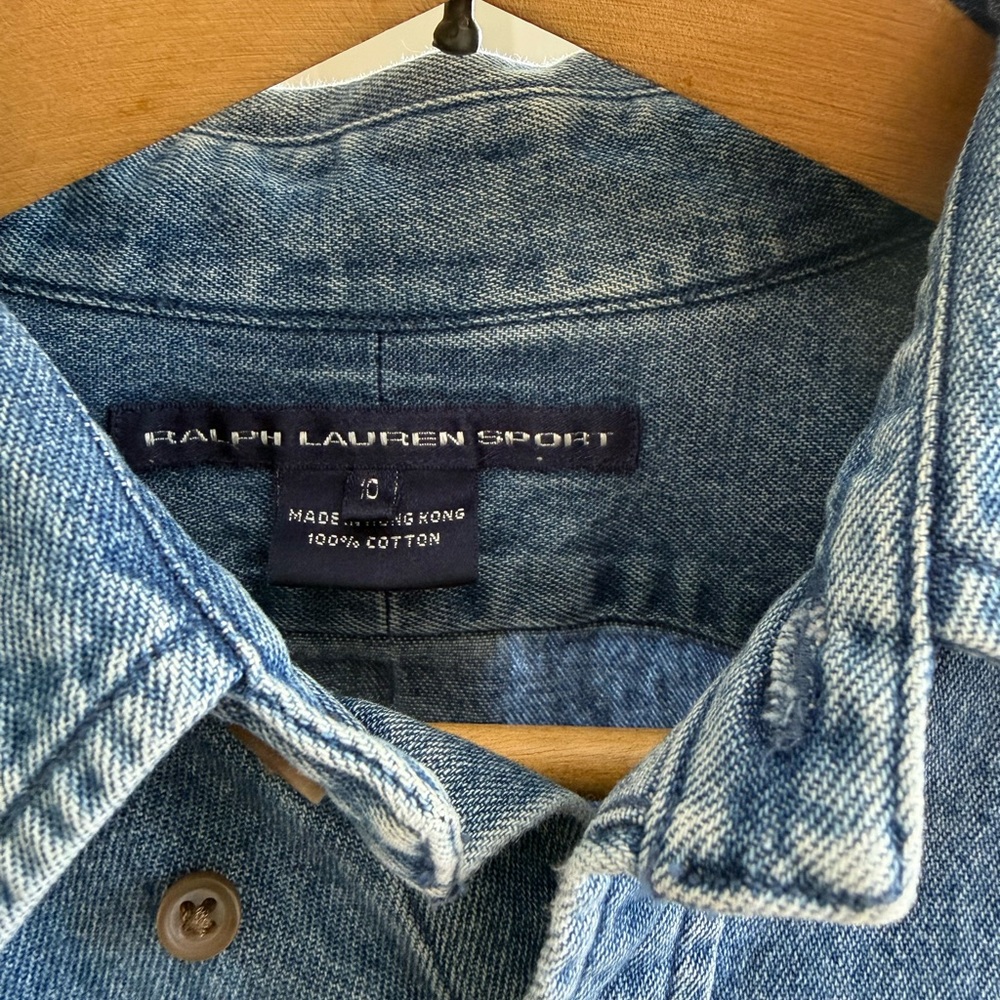 Ralph Lauren Sport Denim Button Down Shirt Vintage Wash Red Pony Cotton Size 10 - Picture 2 of 5